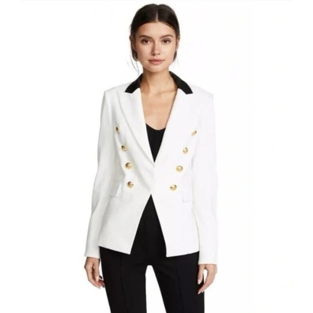Veronica Beard Jack Riding Jacket 6 Preppy White Gold Button Blazer Coat - Picture 13 of 13